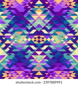 Colorful Aztec Fabric, Wallpaper and Home Decor. Abstract seamless tileable pattern. Triangles aztec background. Vector image.