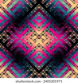 Colorful Aztec Fabric, Wallpaper and Home Decor. Abstract seamless tileable pattern. Triangles aztec background. Vector image.