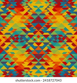 Colorful Aztec Fabric, Wallpaper and Home Decor. Abstract seamless tileable pattern. Triangles aztec background. Vector image.