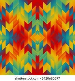 Colorful Aztec Fabric, Wallpaper and Home Decor. Abstract seamless tileable pattern. Triangles aztec background. Vector image.