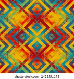 Colorful Aztec Fabric, Wallpaper and Home Decor. Abstract seamless tileable pattern. Triangles aztec background. Vector image.