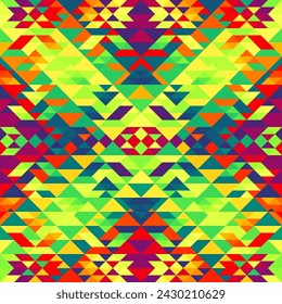 Colorful Aztec Fabric, Wallpaper and Home Decor. Abstract seamless tileable pattern. Triangles aztec background. Vector image.