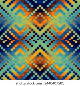 Colorful Aztec Fabric, Wallpaper and Home Decor. Abstract seamless tileable pattern. Triangles aztec background. Vector image.