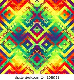 Colorful Aztec Fabric, Wallpaper and Home Decor. Abstract seamless tileable pattern. Triangles aztec background. Vector image.