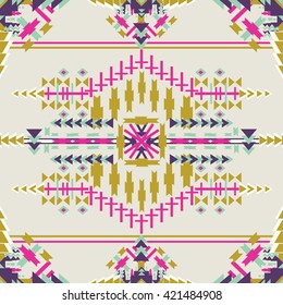 Colorful  aztec seamless pattern on pastel  background. Ethnic abstract geometric texture. Aztec abstract geometric print. Ethnic hipster backdrop. Aztec stile, tribal art.  Hand drawn navajo fabric. 