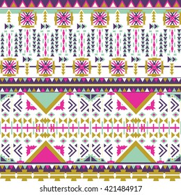 Colorful aztec seamless pattern on white background. Ethnic abstract geometric texture. Hand drawn navajo fabric. Aztec Pattern Tribal. Used for wallpaper, web page background, fabric, postcards