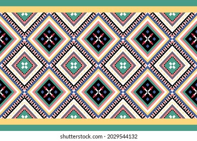 Colorful Aztec style. Geometric mosaic on the tile. African Moroccan pattern. Ethnic carpet. Majolica. Ancient interior. Asian rug. Tribal vector ornament. Pillow case textile.