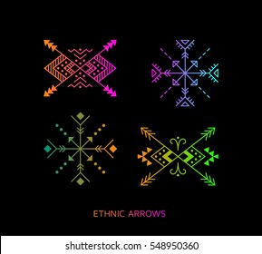 Colorful  Aztec style ornamental arrow set. American indian ornate pattern design collection. Tribal decorative templates. Ethnic ornamentation. EPS 10 vector illustration.