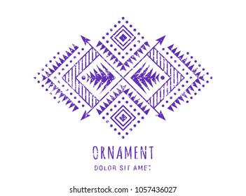 Colorful Aztec style ornamental geometric ornament. Indian ornate design. Tribal decorative template. Ethnic ornamentation. Grungy shabby chic hipster texture. EPS 10 vector illustration.