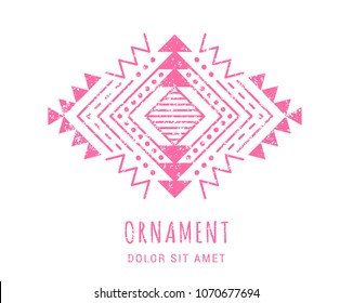 Colorful Aztec style ornamental geometric ornament. Indian ornate design. Tribal decorative template. Ethnic ornamentation. Grungy shabby chic hipster texture. EPS 10 vector illustration.