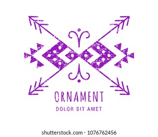 Colorful Aztec style ornamental geometric arrow ornament. Indian ornate design. Tribal decorative template. Ethnic ornamentation. Grungy shabby chic hipster texture. EPS 10 vector illustration.