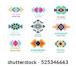 Colorful  Aztec style ornamental simple geometric logo set. American indian ornate pattern design collection. Tribal decorative templates. Ethnic ornamentation. EPS 10 vector illustration isolated.