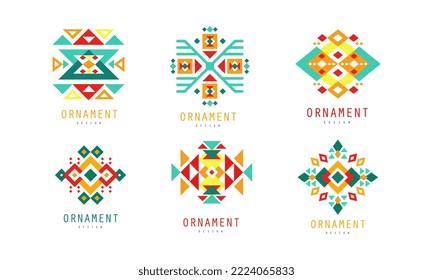 Colorful Aztec Style Ornamental Simple Geometric Design Vector Set