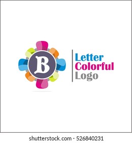 Colorful B letter vector logo template (sign, symbol, emblem, ornament, circle, flower)