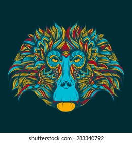 Colorful baboon monkey face doodle