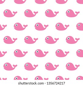 colorful baby animal cartoon background, cute pink seamless pastel pattern with fish, vector illustration