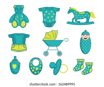 Colorful Baby Boy Icons and Elements in Vector