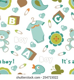 Colorful baby boy seamless pattern. vector illustration