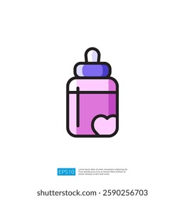 Colorful Baby Care Icon Featuring Pink Bottle With Heart Design On White Backgrounds Illustration for Baby Care Products Vector Art for Childcare and Feeding Needs With Simple