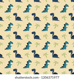 Colorful baby dino seamless pattern with cute childish drawing character for baby and kids fashion print illustration.