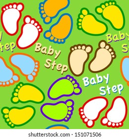 colorful baby footsteps green seamless pattern