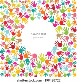 Colorful baby handprint kids greeting card vector