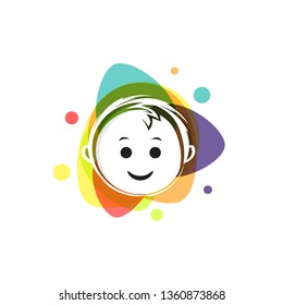 Colorful baby head face newborn cute smile logo, icons, baby shower