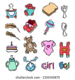 colorful baby icons or elements with doodle art