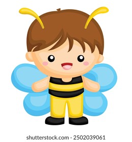 Colorful Baby Kids with Animal Bee Costume Cartoon Illustration Vector Clipart Sticker Decoration Background