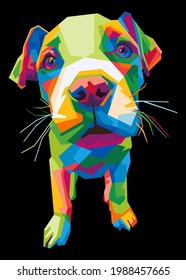 colorful baby pitbull dog with cool isolated pop art style backround. WPAP style