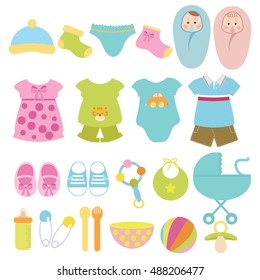 Colorful baby scrapbook with cute icon and different variation