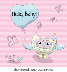 Colorful baby shower with cute owl and balloon