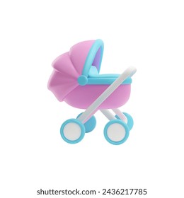 Farbenfroher Kinderwagen in Rosa und Blau. Vektor-Illustration eines modernen Kinderwagens, perfekt für Elternschaft und Kinderbetreuung Themen