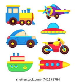 Colorful baby toy transport set isolated on white background. Vector illustration