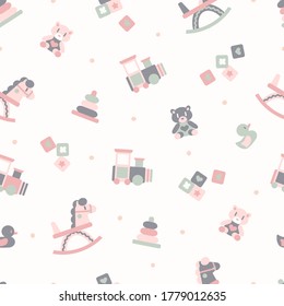 Colorful Baby Toys Vector Background Seamless Pattern