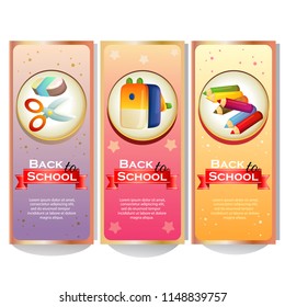 colorful back to school banner collection with school stationary