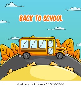 Colorful Back to School Concept With Bus School on Cute Autumn Background