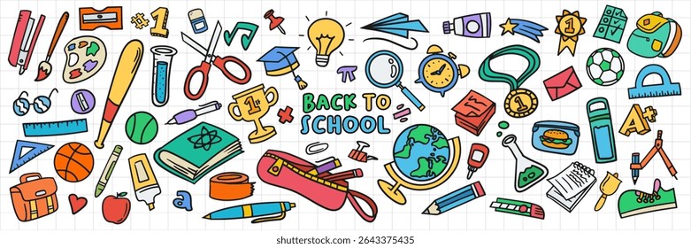 Colorful Back To School Doodle Vector Hand Drawn Illustration