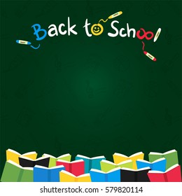 Colorful back to school green chalk board or blackboard banner