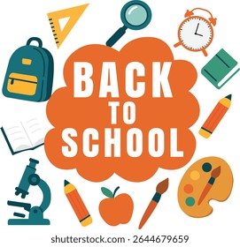 Colorful Back to School Illustration with School Supplies on White Background