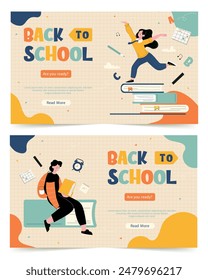 Colorful Back to School Illustrations with Happy Students and School Supplies. Perfect for Educational and Academic Themes. vector Illustration