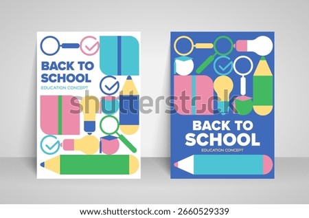 Colorful Back to School Poster Design with Stationery and Education Icons – Flat Style Illustration Template