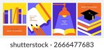 Colorful back to school posters or banners set with books. Vertical background for education, library, bookstore  or literature class design concept.