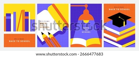 Colorful back to school posters or banners set with books. Vertical background for education, library, bookstore  or literature class design concept.