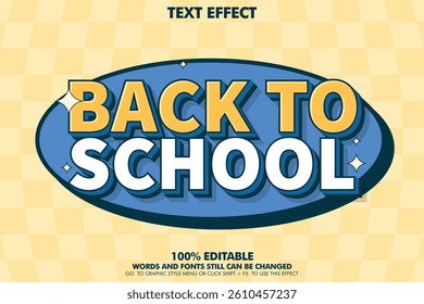 Colorful "Back to School" text effect on a checkered yellow background, featuring bold 3D-style typography in blue, white, and yellow with sparkles for a playful, vibrant look.