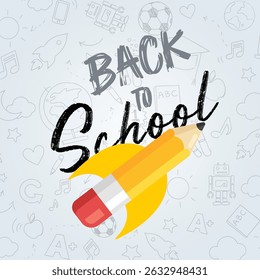 Colorful back to school vector with books, pencils, and backpack. Perfect for education, kids, posters, and classroom themes. Bright and fun design for students and teachers alike.