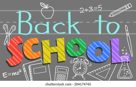Colorful Back to School Vector Illustration with Grey Background