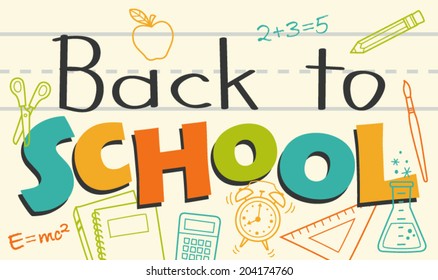 Colorful Back to School Vector Illustration with Yellow Background