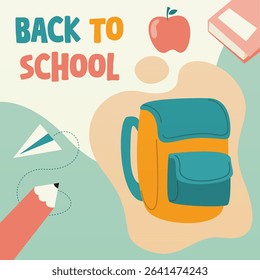 Colorful Back to School Vector Illustration with Backpacks. Back to School Illustration with School Supplies and Backpack