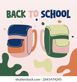Colorful Back to School Vector Illustration with Backpacks. Back to School Illustration with School Supplies and Backpack